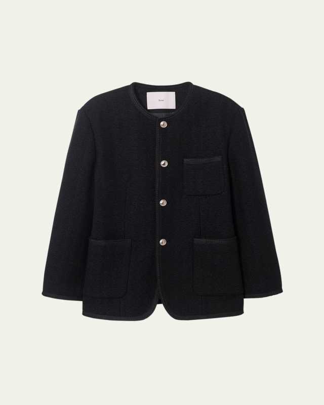Oversized Collarless Tweed Jacket, Unisex